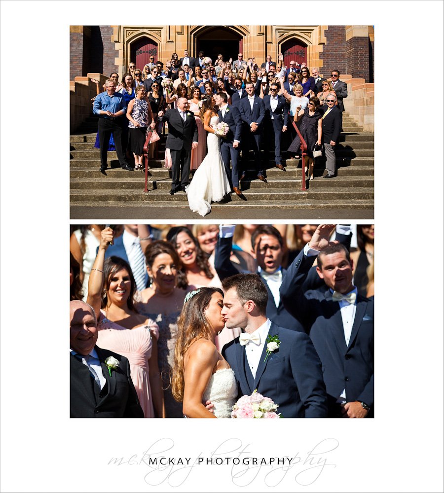 http://www.mckayphotography.com.au A group wedding photo on the church steps