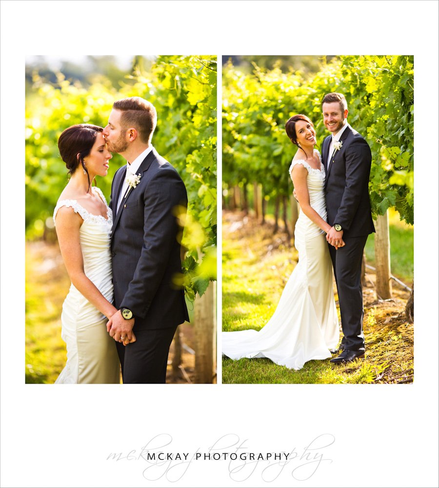 http://www.mckayphotography.com.au Bride groom photos at Centennial Vineyards in green grape vines